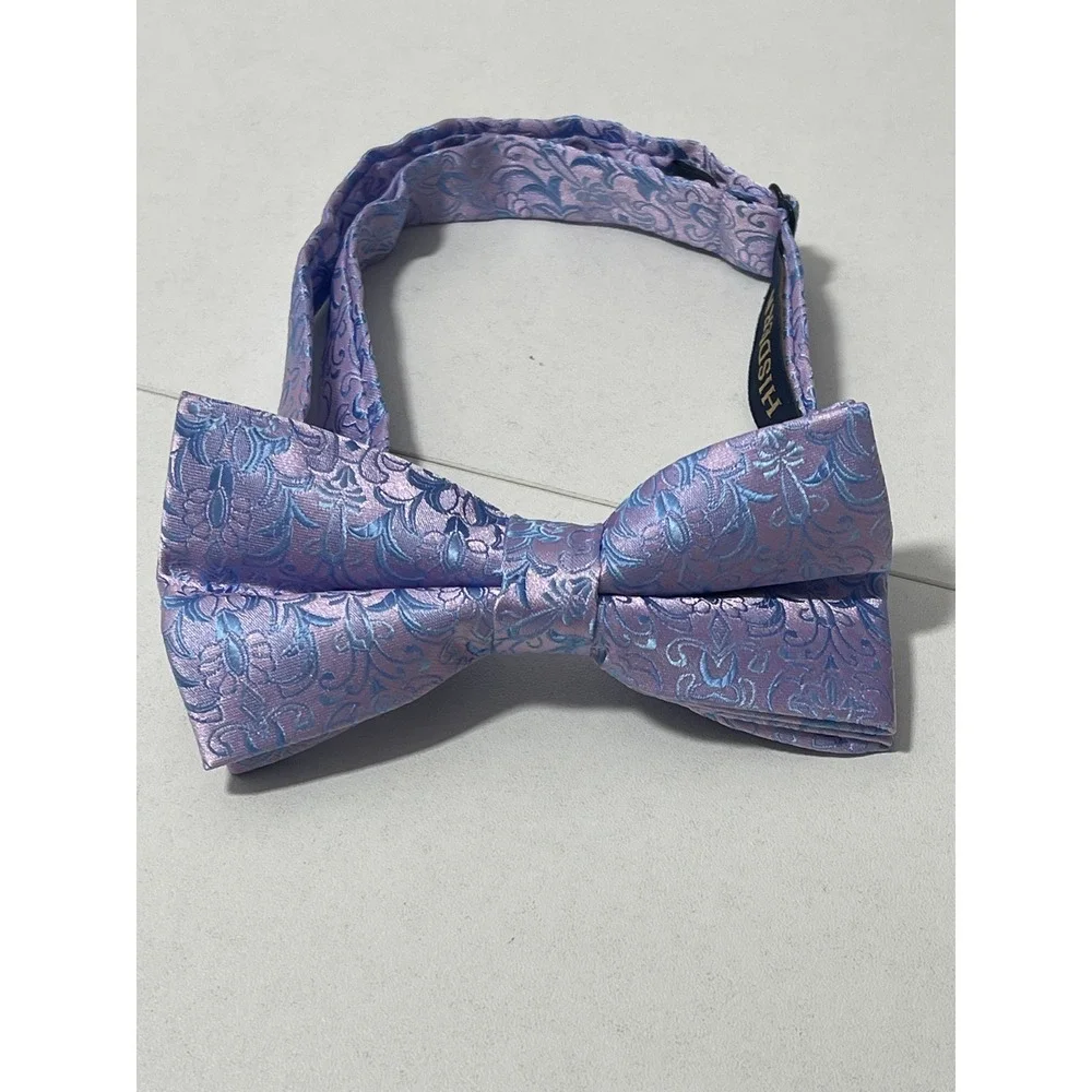 HISDERN Mens Lilac Blue‎ Floral Jacquard Pre Tied Bowtie Adjustable